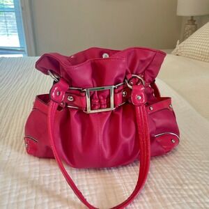 Wilsons Handbag Purse Hot Pink Leather Silver Tone Bucke Patent Handles